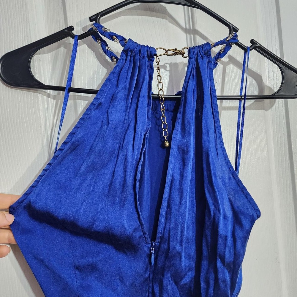 Y2K Blue Silk Ruffle Halter Top - Picture 5 of 6